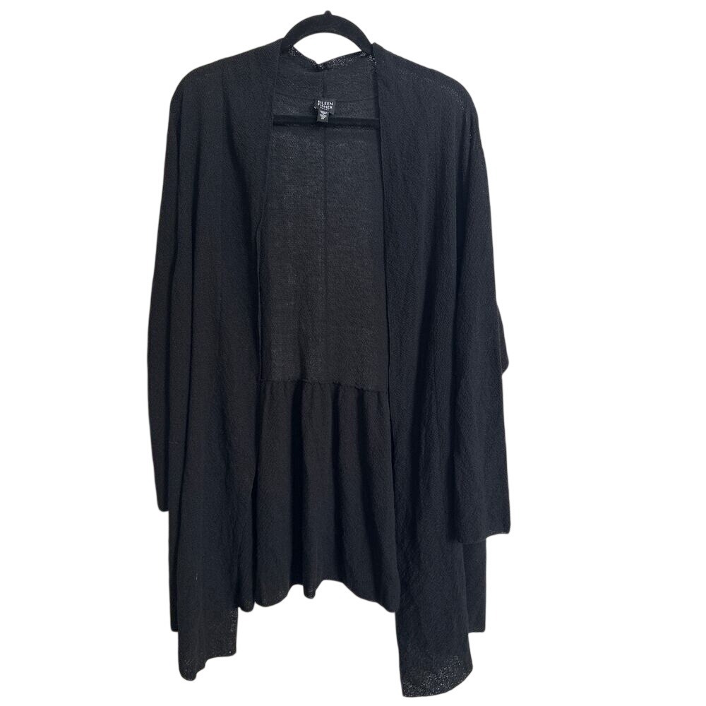 Eileen Fisher Woman Black Italian‎ Yarn Open Front Cardigan - Size 1X